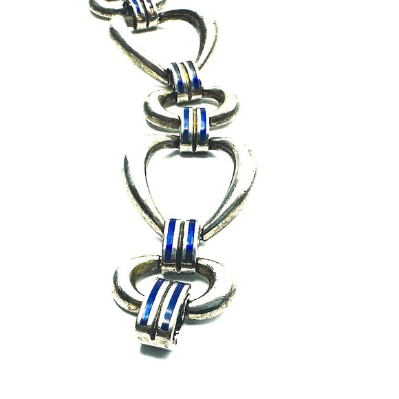 Vintage Italian Pietro Sorini Sterling Silver & Cobalt Enamel Link Bracelet - Picture 10 of 12